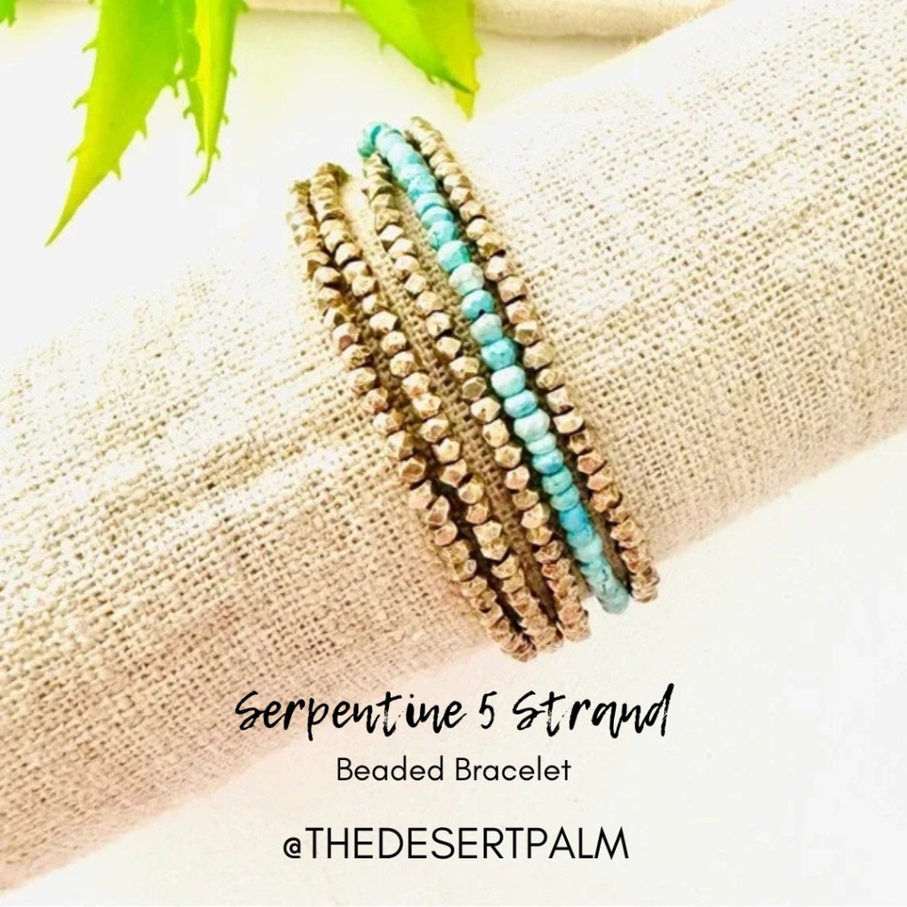 Serpentine 5 Strand Beaded Bracelet | 18k Gold Vermeil